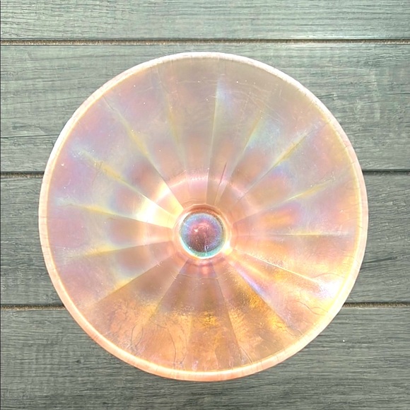 Vintage 1960s Iridescent Pink Stretch Glass Compote Bowl / Trinket Dish - Picture 2 of 8